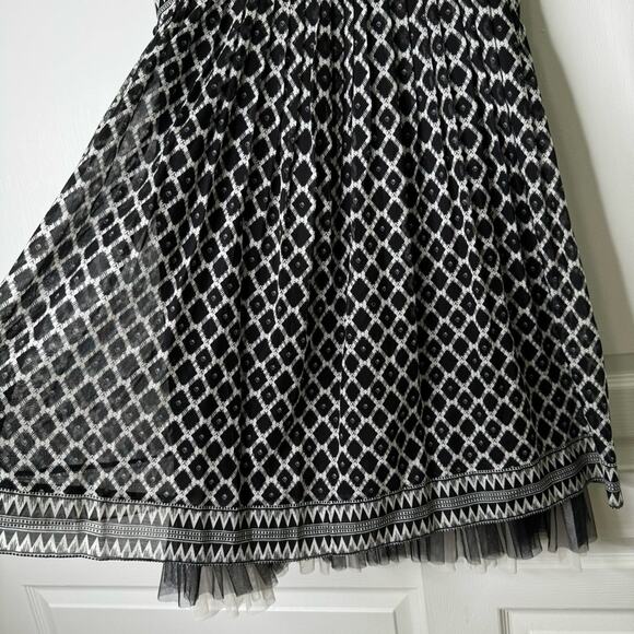 BCBGMaxazria Party Dress Sleeveless Sequins Tulle Printed Silk Black White 12 - Picture 5 of 16